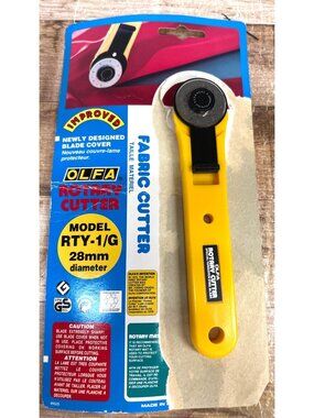 Olfa Rotary Cutter RTY-1/G 28mm Diameter Fabric Cutting Tool With Improved Cover